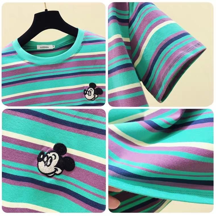 Áo Cộc Tay In Hình Mickey Kẻ Màu Sắc Cho Bé Trai Và Bé Gái Từ 8 Đến 28 Kg Thời Trang Trẻ Em Tin Store