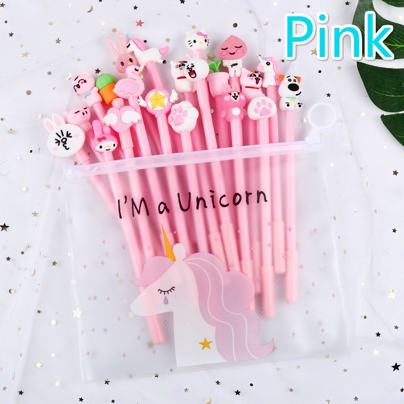 Set 20 bút mực gel ngòi 0.5mm đầu gắn hình con vật đáng yêu