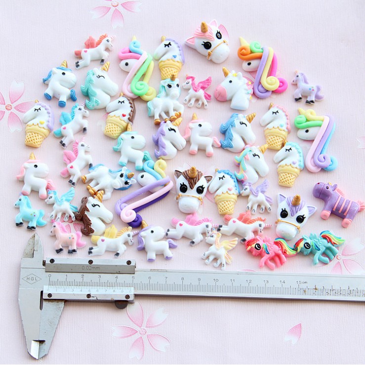 Túi 100 charm unicorn kỳ lân một sừng cho các bạn trang trí vỏ điện thoại, kẹp tóc, thiệp mời, DIY