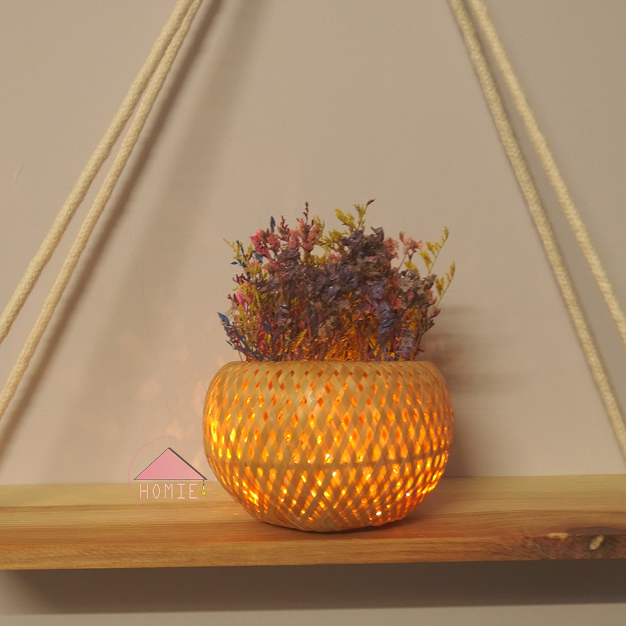[Trang trí bàn làm việc] Chậu hoa khô kèm đèn LED trang trí độc đáo