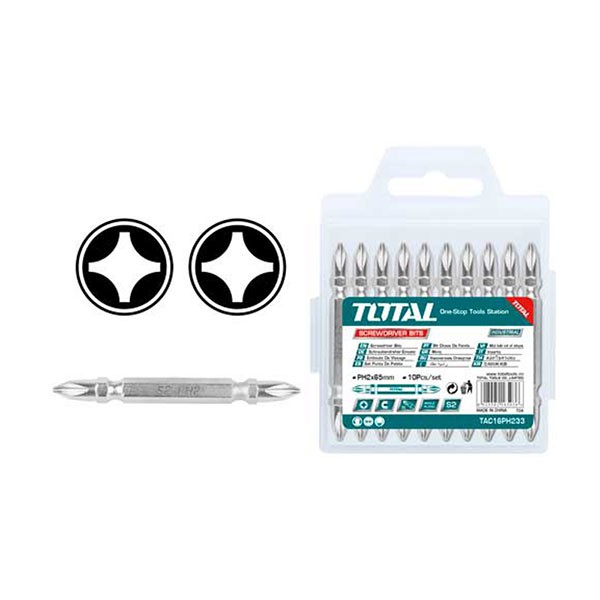 BỘ MŨI VẶN VÍT 10 CHI TIẾT TOTAL TAC16PH233  MŨI BẮT VÍT 65MM