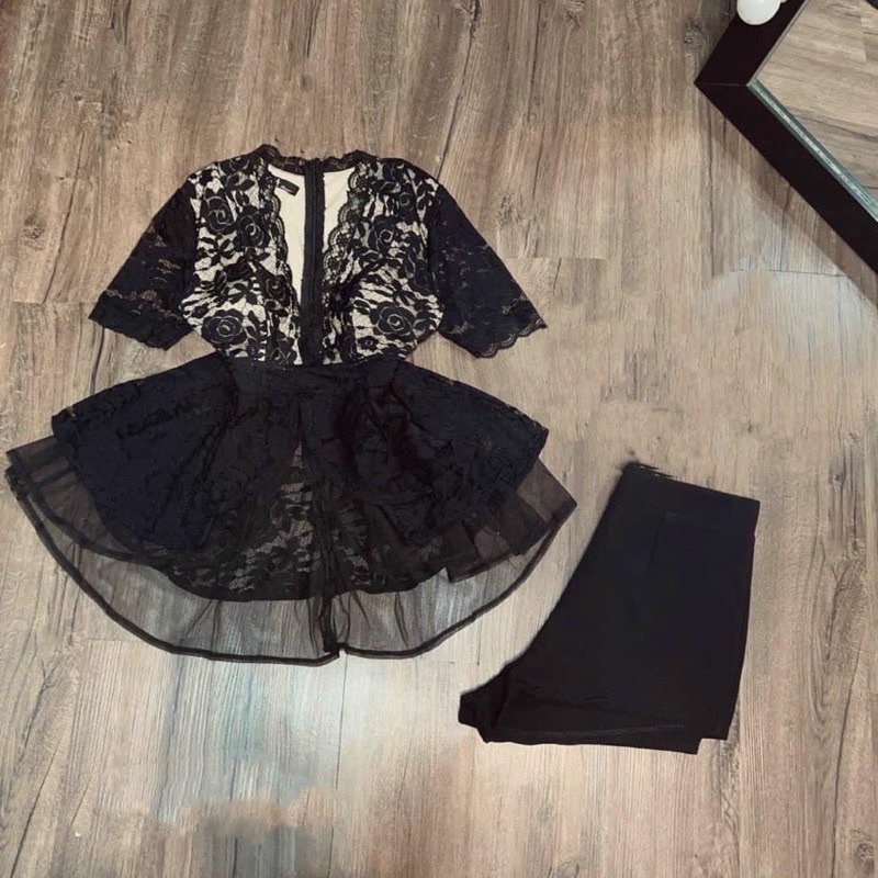 RẺ VÔ ĐỊCH Set Bộ Áo phối Ren Short Cổ V  sang chảnh