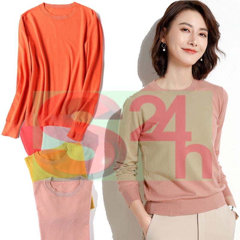 Áo len nữ Mỏng, cổ Tròn, Dài tay, Bo cạp, đủ Size, đủ Màu