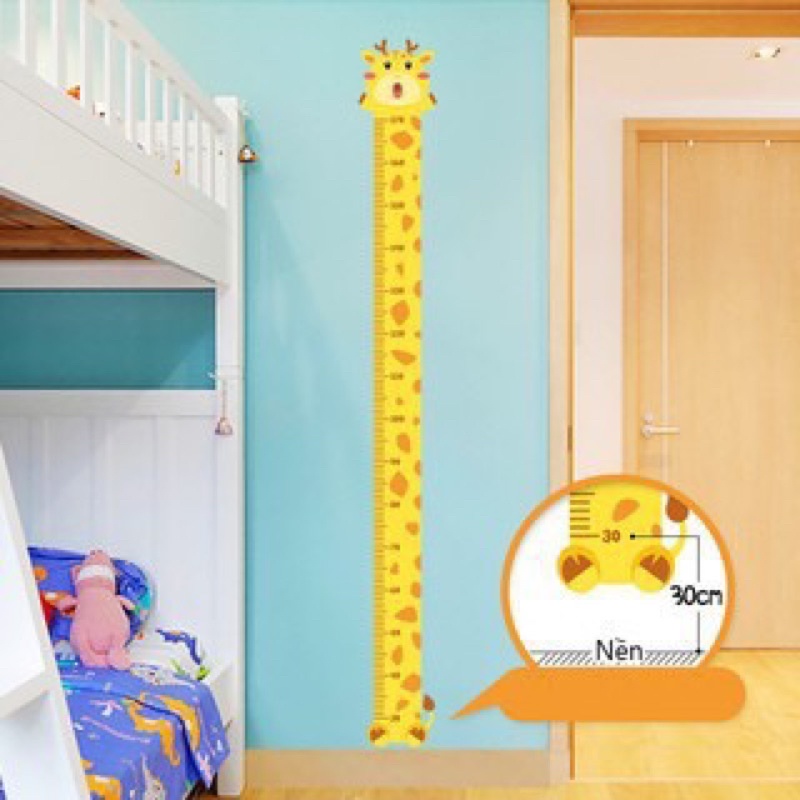 Decal dán tường thước đo chiều cao trẻ em bé hình con vật cute