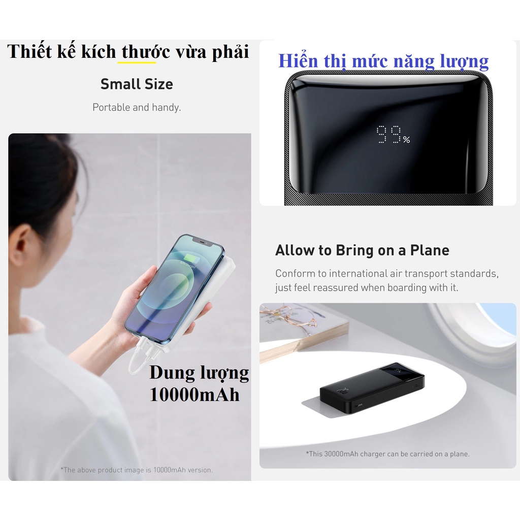 [20W-10000mAh] Pin dự phòng Baseus Bipow Digital Display PPBD10K