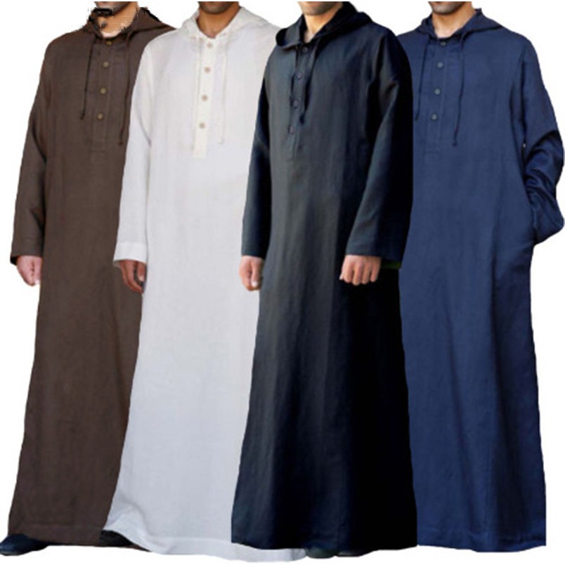 Áo Choàng Hồi Giáo Tay Dài Màu Trơn Cho Nam