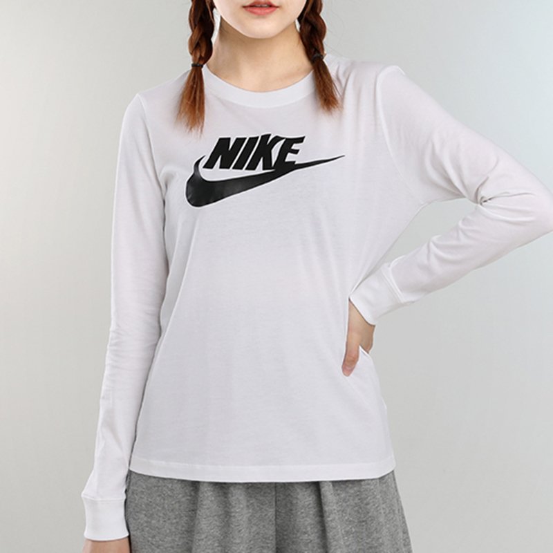 Áo Thun Thể Thao Nike Cổ Tròn Dài Tay Màu Trắng Cho Nữ Bv6172-100