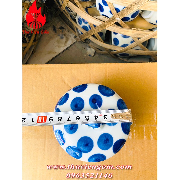 Hũ đựng ga vị, mỡ và mẻ bằng sứ  Bát Tràng  chấm bi xanh