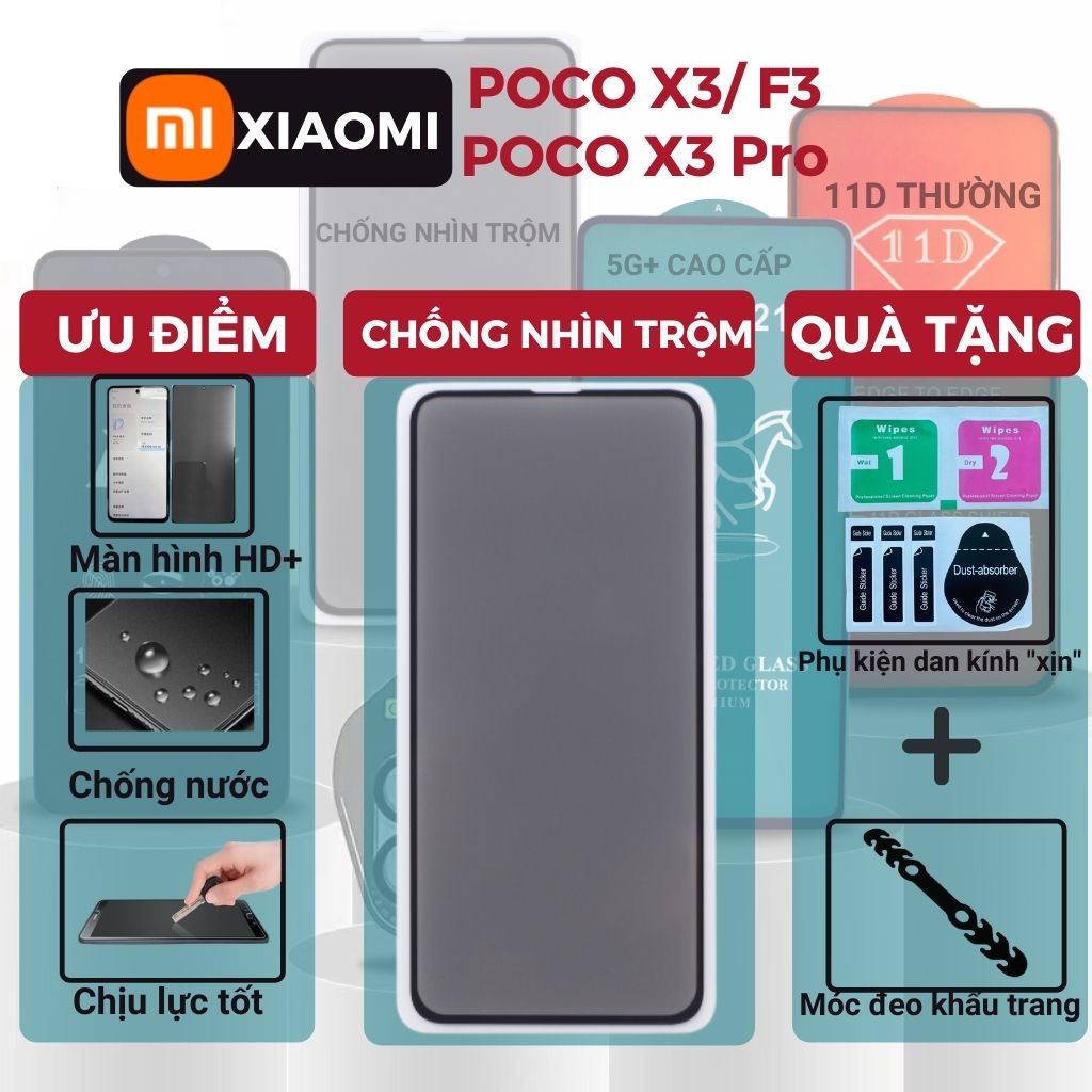 Kính cường lực chống nhìn trộm Xiaomi Poco X3 Pro/ X3 NFC/ F3 -Siêu mượt -Siêu chuẩn 🎁 Quà Tặng 🎁Phủ nano cao cấp