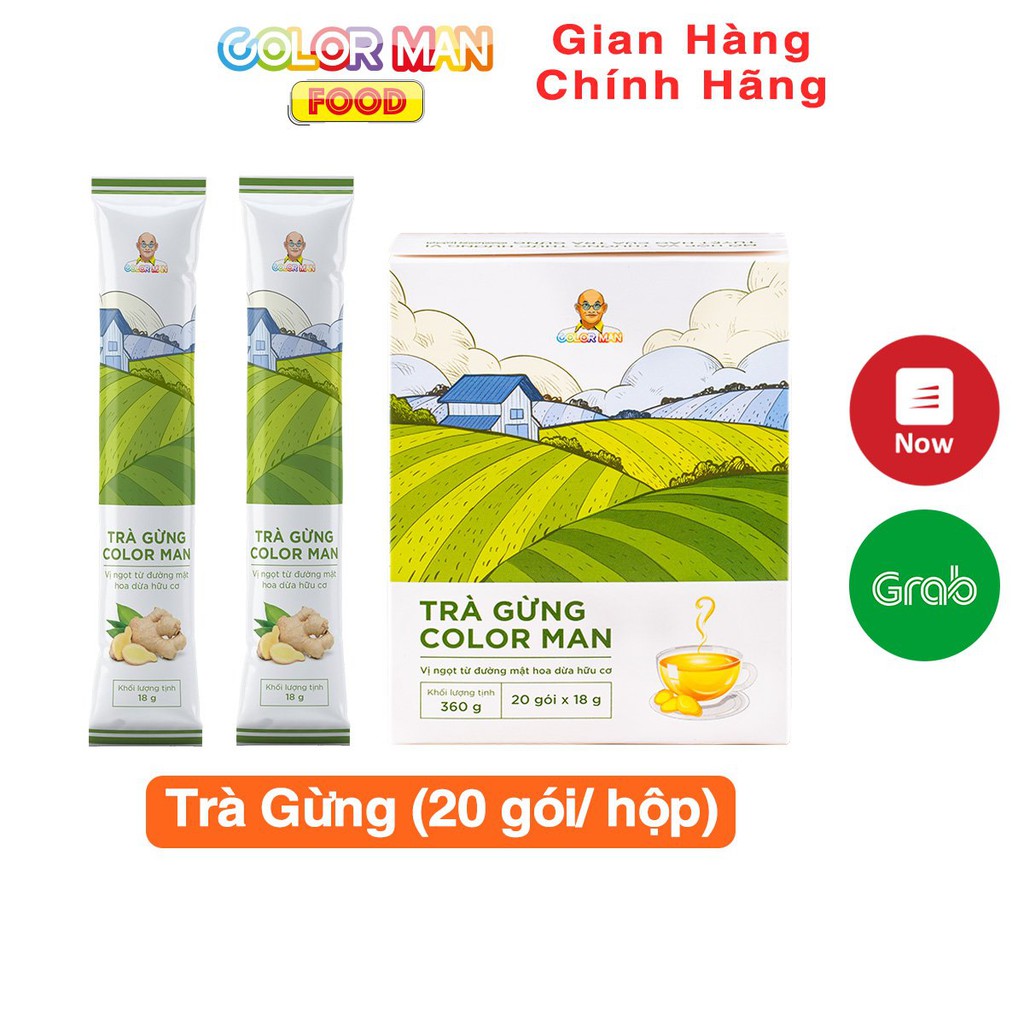 Trà Gừng Color Man set 20 gói thành phần gồm đường mật hoa dừa tự nhiên rất giàu chất chống oxy hóa