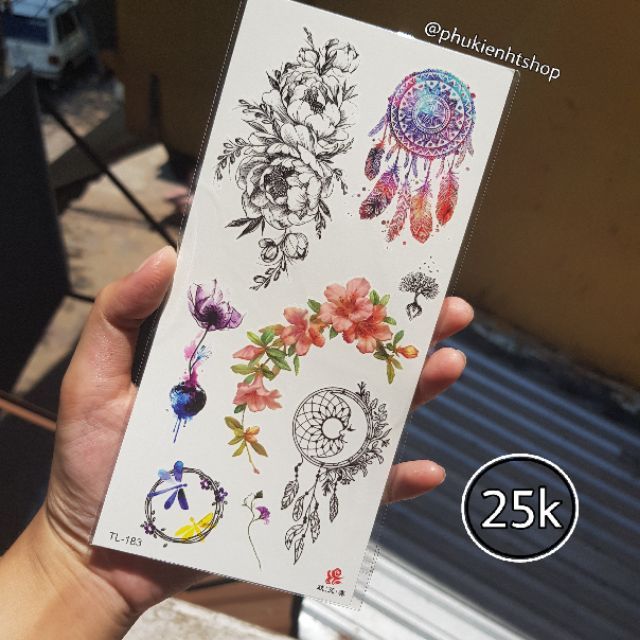 Hình xăm tatoo cao cấp, hoa, dreamcatcher nghệ thuật độc đáo tl183 size vừa &lt; 9x19cm