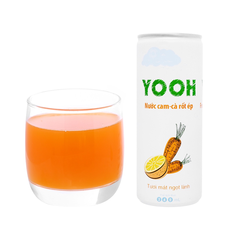 Combo 6 lon nước cam cà rốt ép Yooh 240ml KPHUCSINH - Hàng Chính Hãng