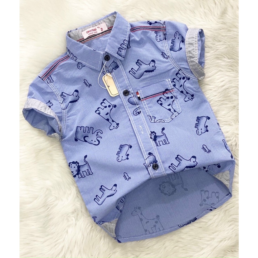 Áo sơ mi tay ngắn thời trang phong cách in hoạ tiết đẹp cho bé trai  - Hirokids