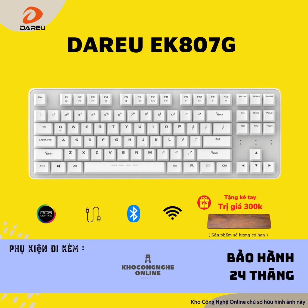 Bàn phím cơ không dây Dareu EK807G Black / White (Blue/ Brown/ Red D switch)