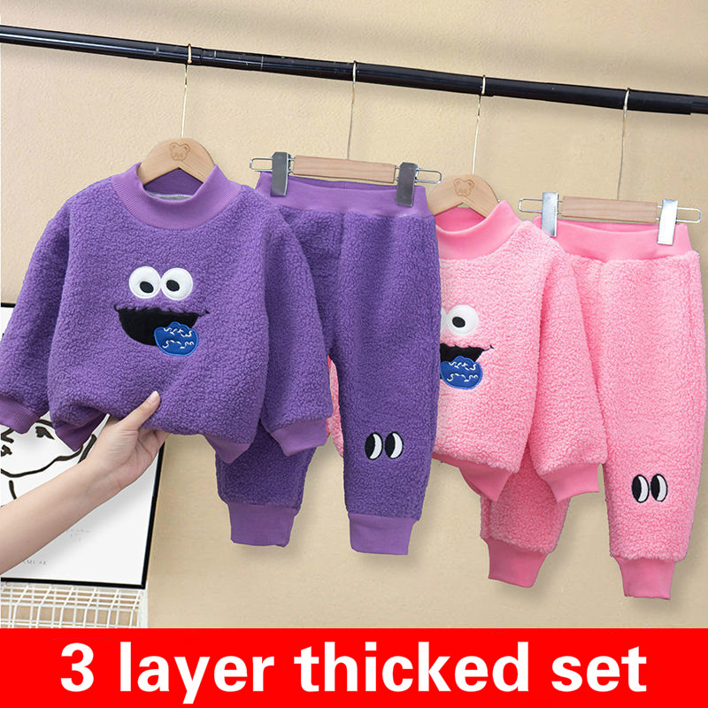 Áo Dạ Children's Set Winter New Boys Thickened Girls Children's Two Pcs Cashmere Suit