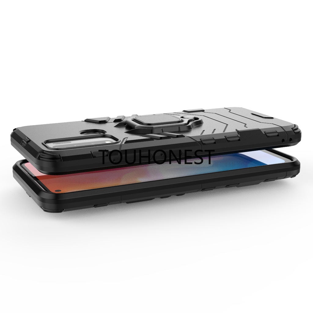 Ốp Điện Thoại PC Cứng Chống Sốc Kèm Móc Xỏ Ngón Kim Loại Cho Casing Vivo Y50 Case Vivo Y30 Cassing Vivo Y30i Cover Vivo Y32 Y33S Y33T Case Armor PC Shockproof Hard Cases With Metal Ring Stand Phone Case