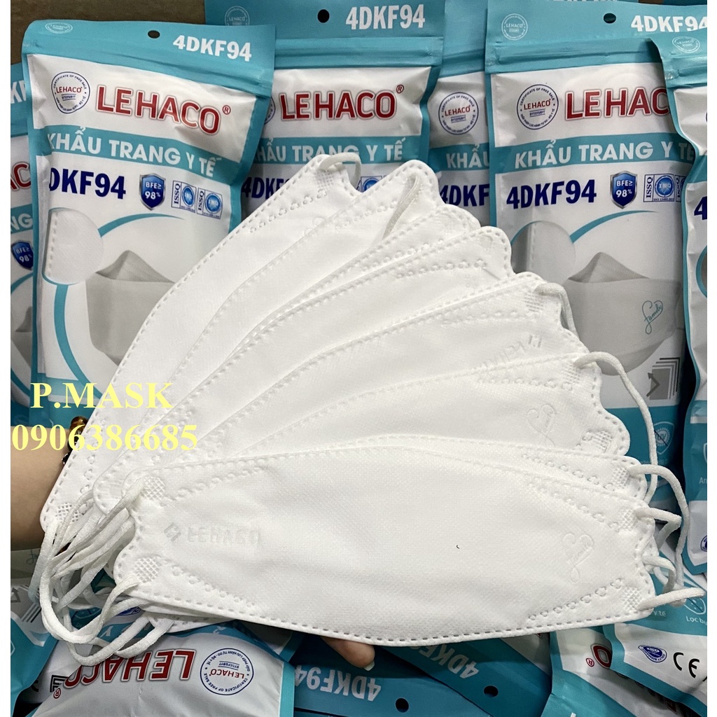 Khấu trang Lehaco 4D kháng khuẩn 10 cái/ gói màu Trắng / Xám / Đen / Xanh / Hồng - Khẩu trang KF94 Lehaco 4 lớp