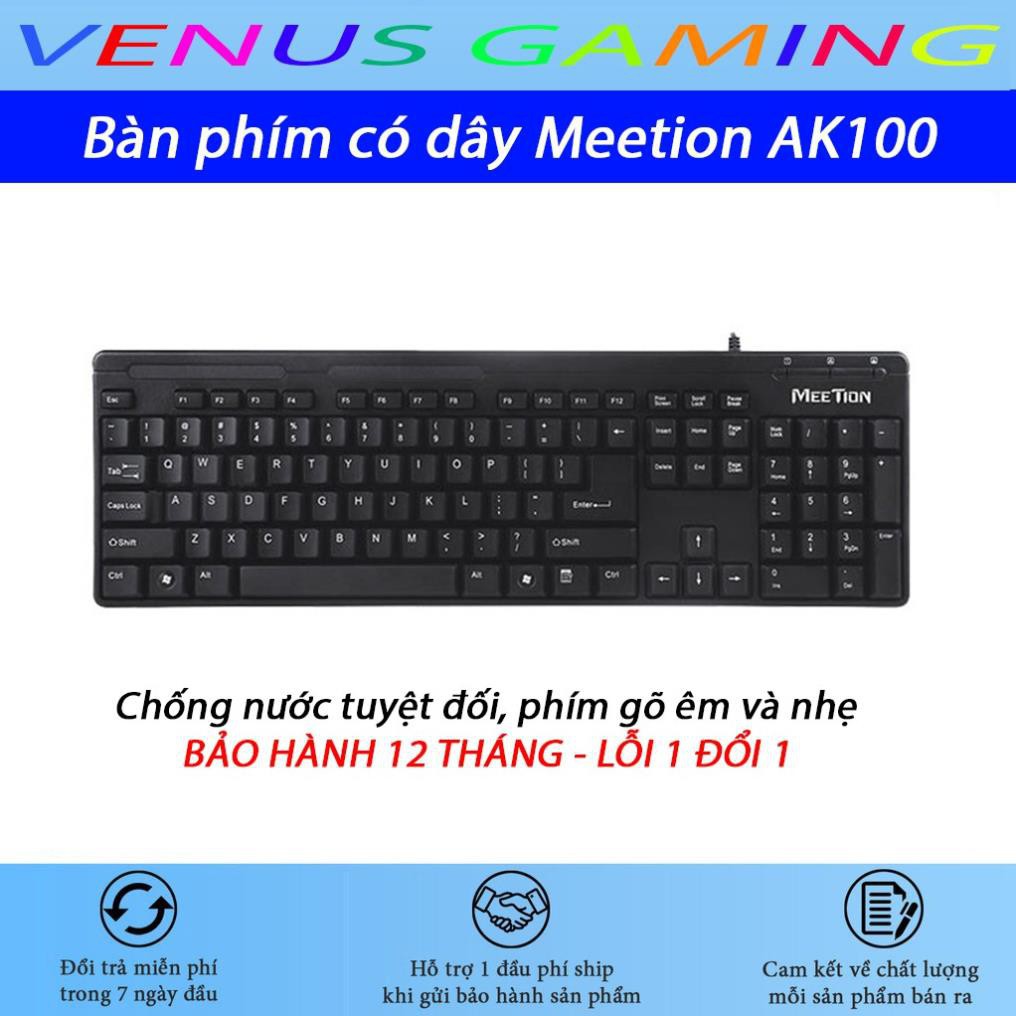 Bàn phím có dây Meetion AK100 - Bàn phím văn phòng bán chạy nhất 2020 - Thiết kế không thấm nước - Bảo hành 12 tháng