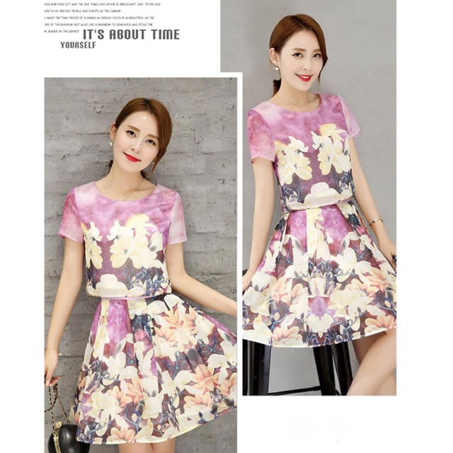 Set váy áo in họa tiết hoa