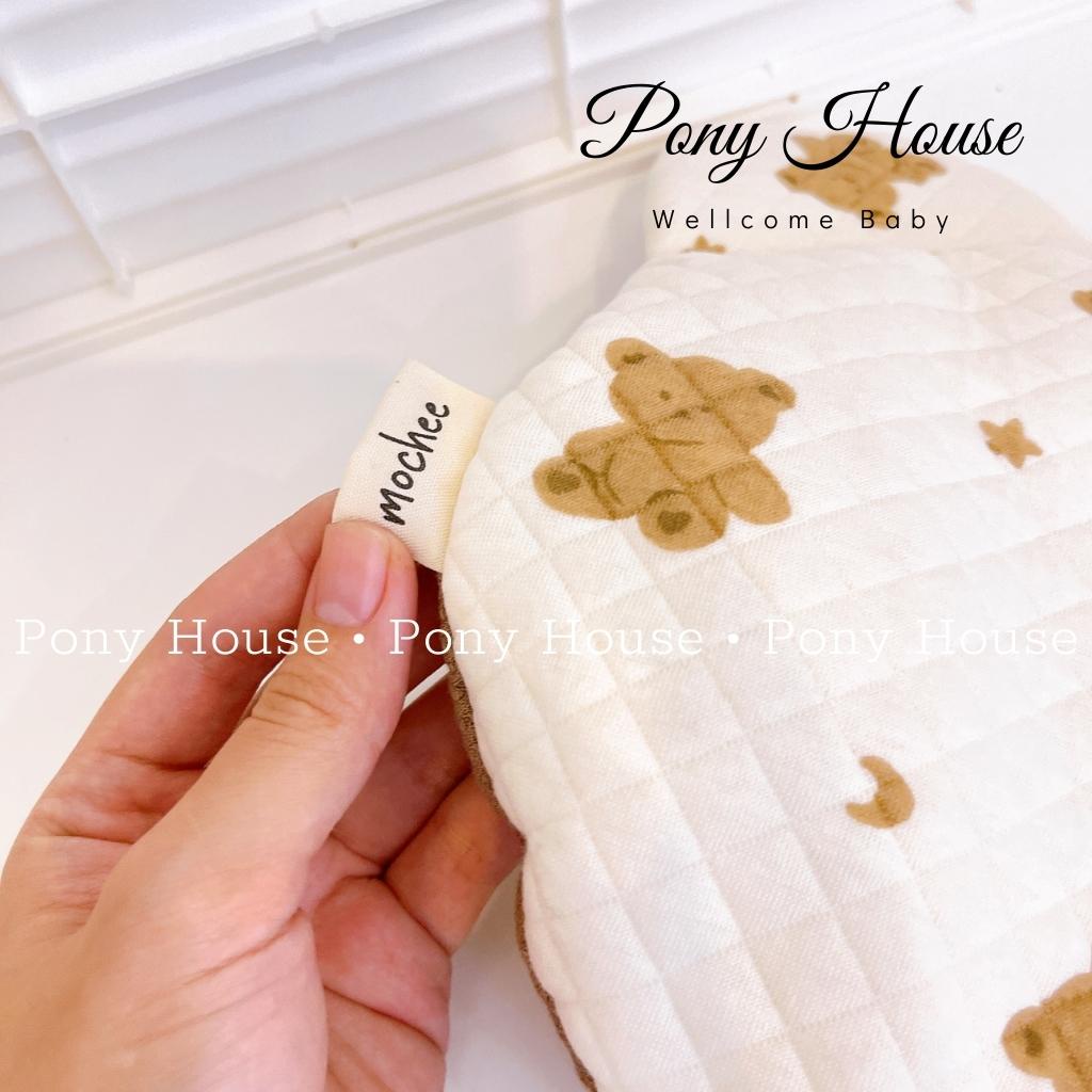 Gối Bông Cotton Lụa Hình Gấu Mochee Gối Ngủ Siêu Mềm, Mịn Cho Bé Sơ Sinh