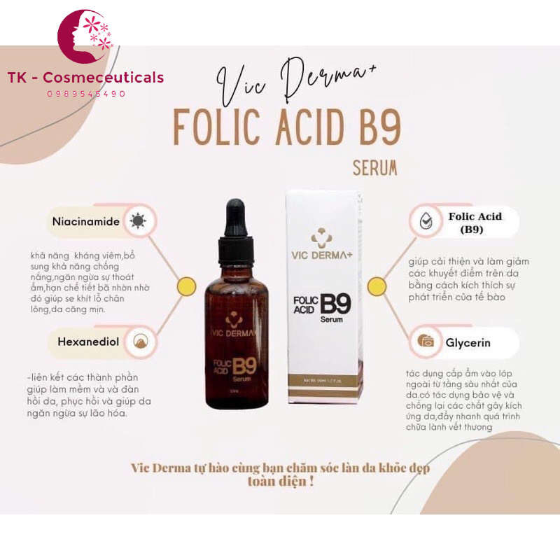 Serum B9 Vic Derma Folic Acid Giúp Da Trắng Sáng, Phục Hồi Trẻ Hóa - 50ml