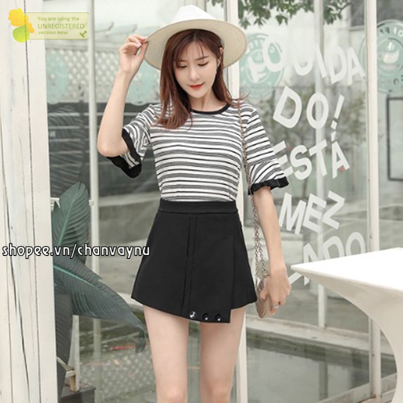 Quần giả váy nữ vạt xéo nữ CVN 2 nếp song song 3 nút màu đen size S,M MT928 rẻ đẹp chuẩn store hàn quốc freeship 50k