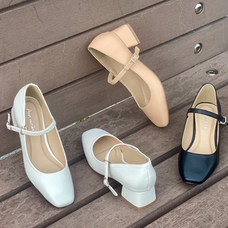  Giày Mery Jane Nữ 3 Phân Mũi Vuông Guốc Cao Gót Đế Vuông 3cm Da Mềm Annmodels_1004QNXM 