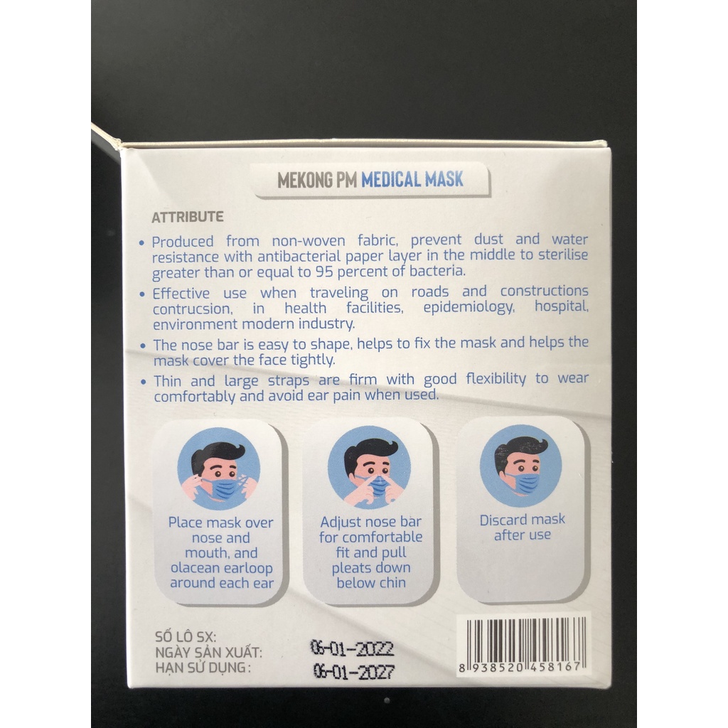 Khẩu Trang Y Tế Mekong 4 Lớp Kháng Khuẩn Dây Đeo Bản To Không Đau Tai