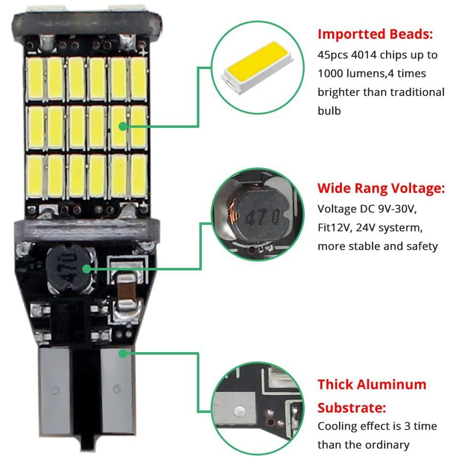 [Mới] Bóng Đèn LED Báo Rẽ, Xi Nhan, Đèn Lùi Cho Ô Tô, Xe Máy T15 921 912 W16W Siêu Sáng Với 45 Chip Led 4014 Cao Cấp