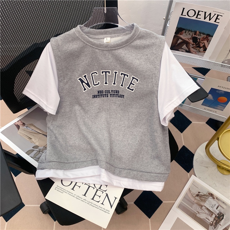 Set trang phục SUXI áo thun tay ngắn giả hai lớp và quần đùi lưng cao phong cách thể thao năng động dành cho nữ