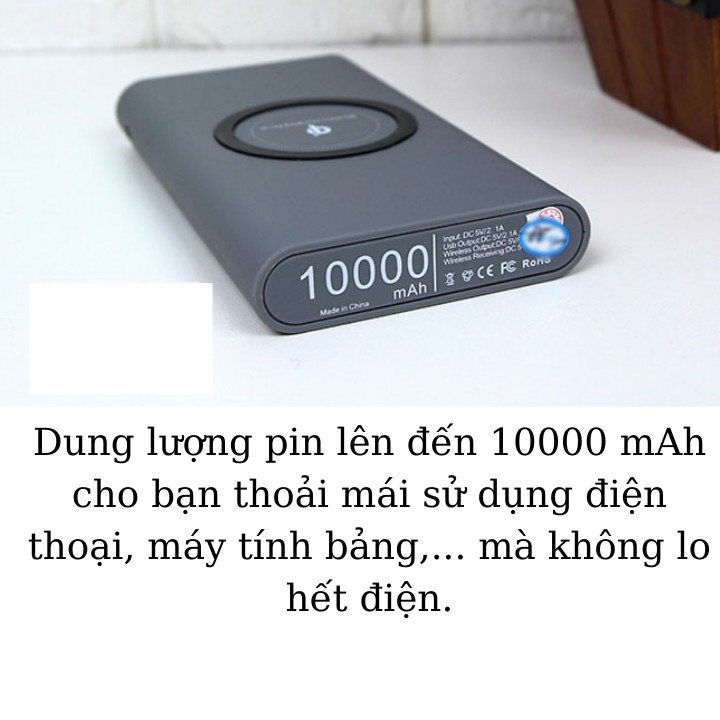 Sạc dự phòng không dây 10000 mAh QI , sạc nhiều thiết bị cùng lúc , có đèn led hiển thị