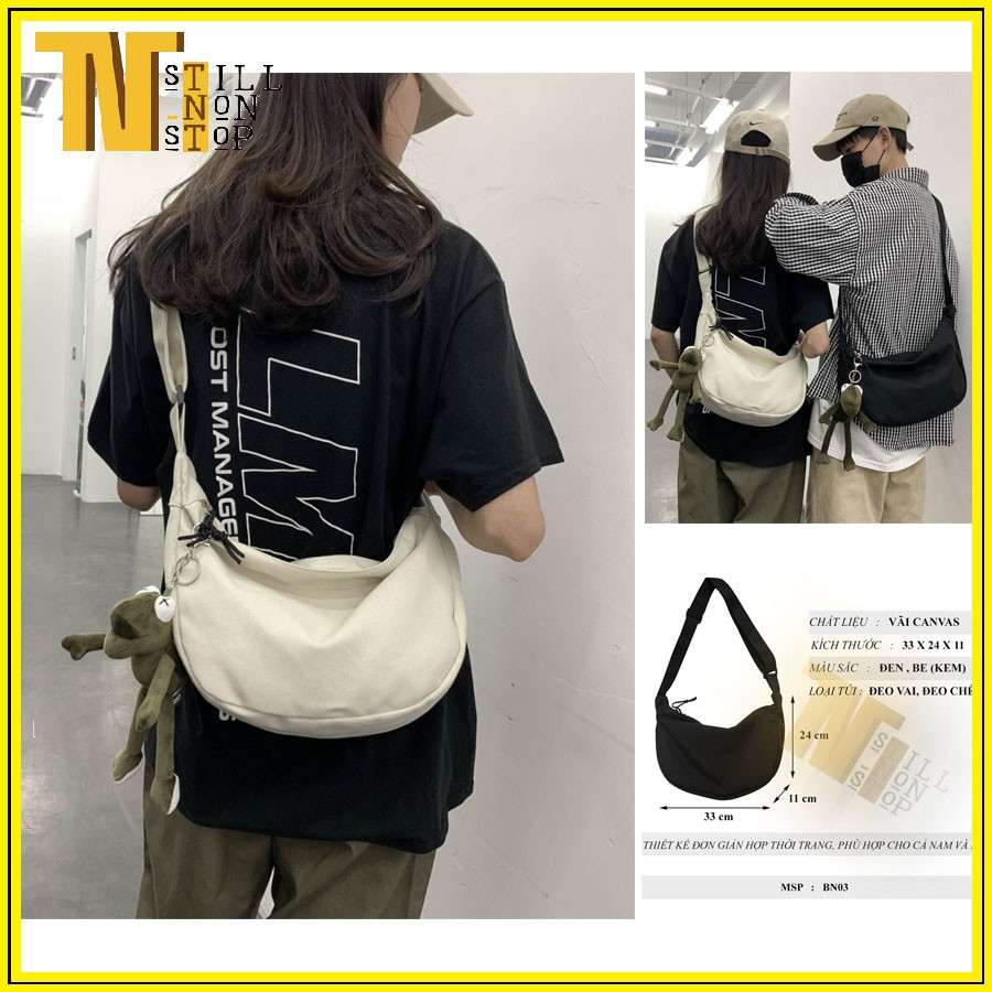 Túi tote bán nguyệt vải canvas đeo chéo đi hoc unisex  phong cách ulzzang thời trang cao cấp BN021