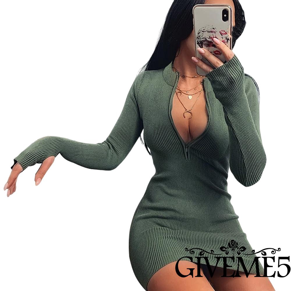 Đầm Ôm Dáng Cổ V Khóa Kéo Trước Quyến Rũ Cho Nữ