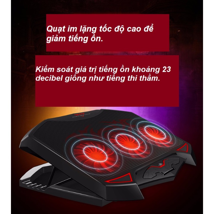 Đế Tản Nhiệt Máy Tính Nuoxi 3 Quạt Cực Mát Có Đèn Led Dành Cho Laptop Dưới 15.6 Inch