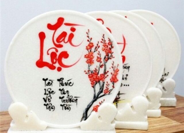 Thư pháp trên đá ĐĨA TRÒN nguyên khối để bàn