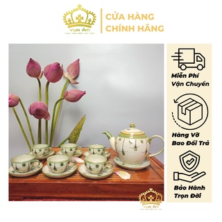 Bộ ấm chén uống trà bát tràng cao cấp, bộ ấm trà gốm sứ -bộ men rong vẽ tay 002