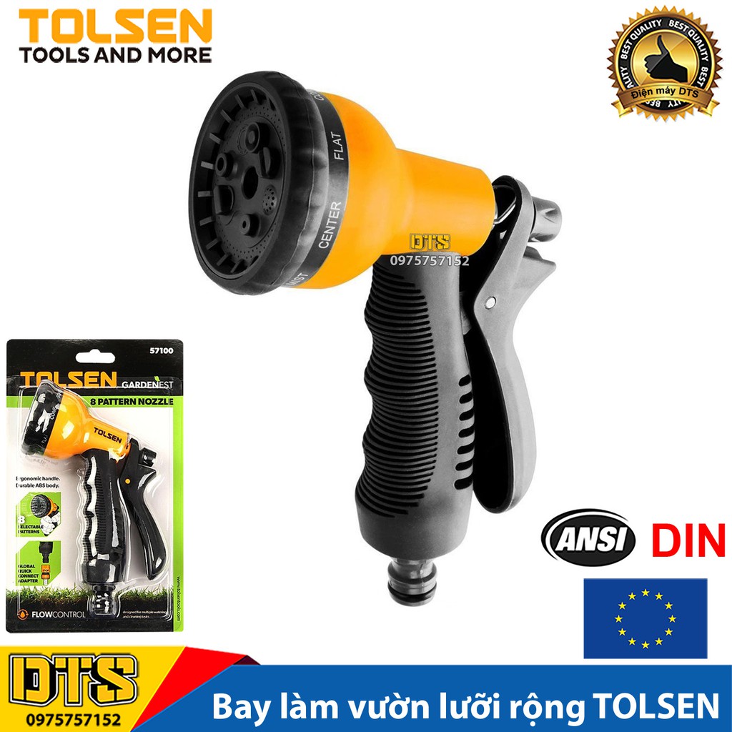 Vòi xịt tưới cây, vòi xịt rửa xe 8 chế độ phun, tăng áp lực nước TOLSEN, nhựa cao cấp ABS - Tiêu chuẩn xuất khẩu Châu Âu