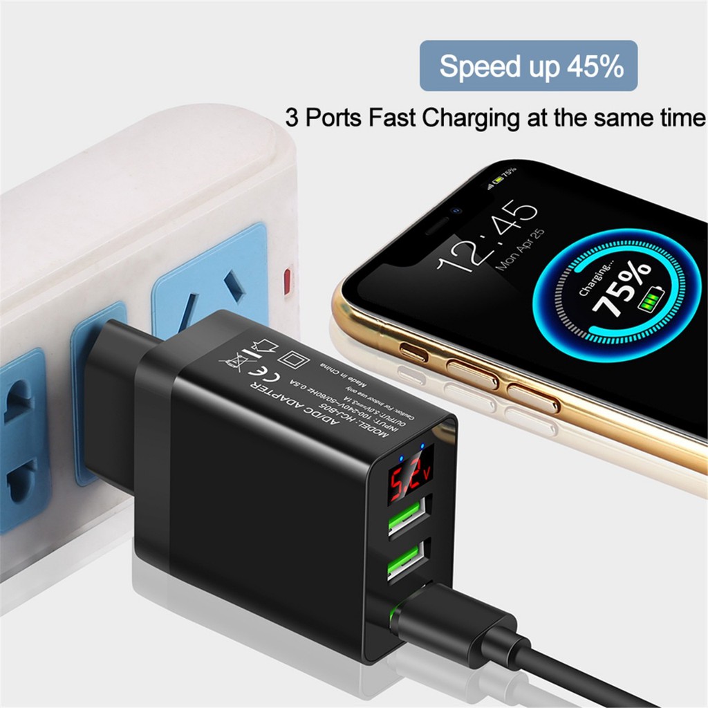 Củ sạc nhanh Quick Charge QC 3.0.Có đèn LED-Tự ngắt-An toàn – 3 Cổng USB dùng cho điện thoại Iphone Samsung Xiaomi Oppo