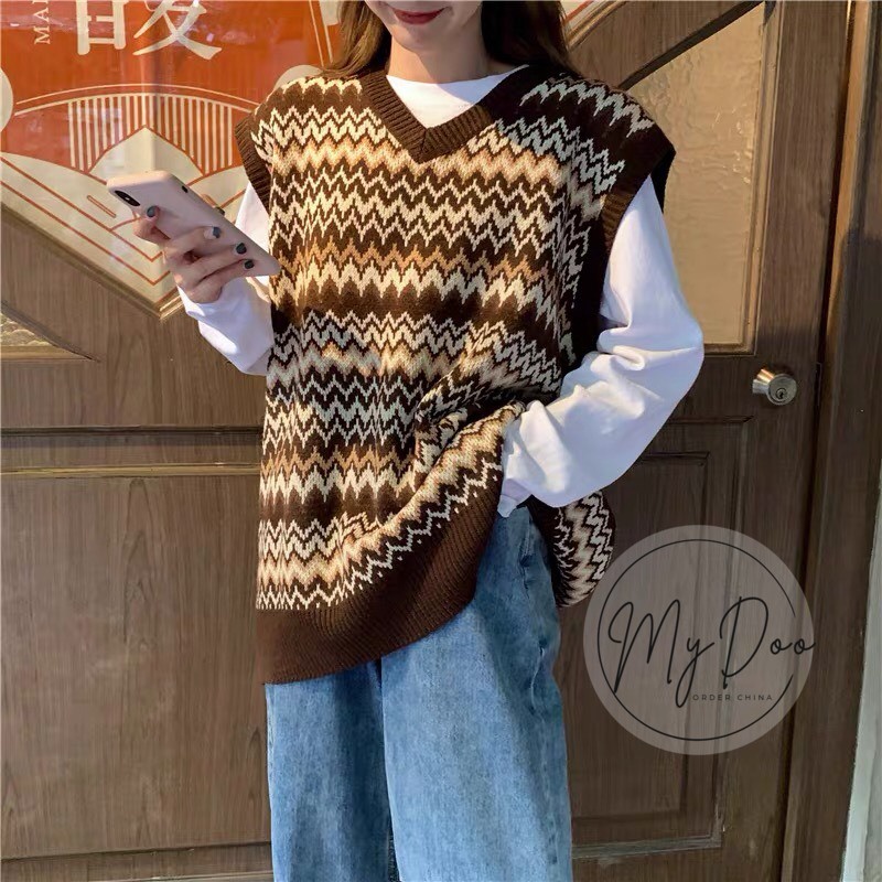 Áo Gile len Ziczac Ulzzang ⚡️HÀNG LOẠI I ⚡️ áo ghi lê hàn quốc cho nữ - GL06 | BigBuy360 - bigbuy360.vn