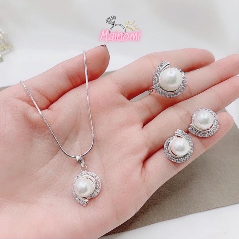 Bộ trang sức sang chảnh tặng bà tặng mẹ, thiết kế sang trọng Món quà vô cùng ý nghĩa Mainomi Shop Bạc Xinh