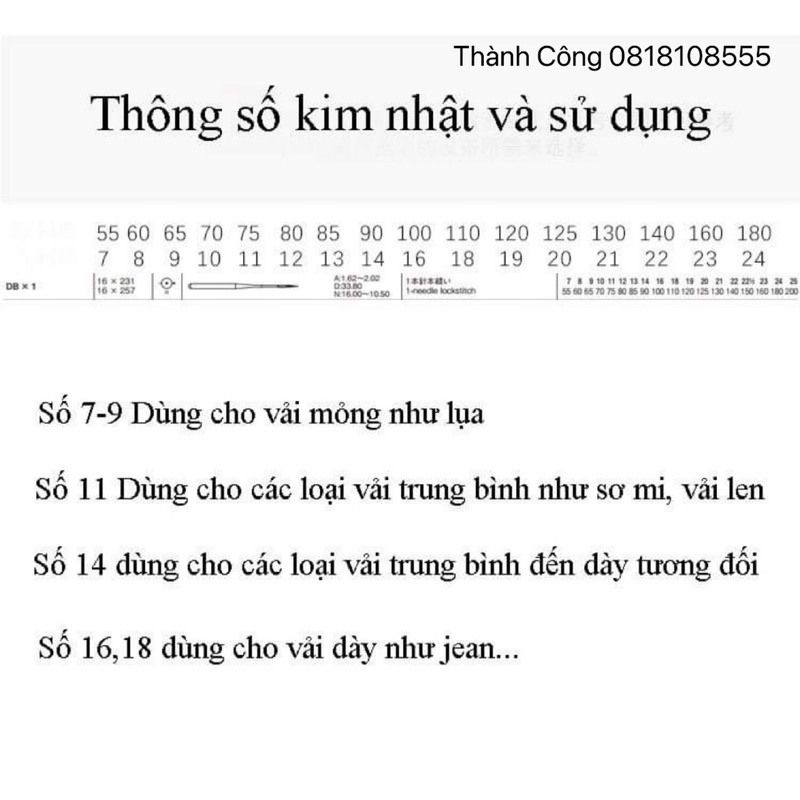 Kim Máy May 1 kim DBx1. Kim DB Nhật Organ dành cho máy 1 kim công nghiêp. Vỉ 10 kim. Đủ số