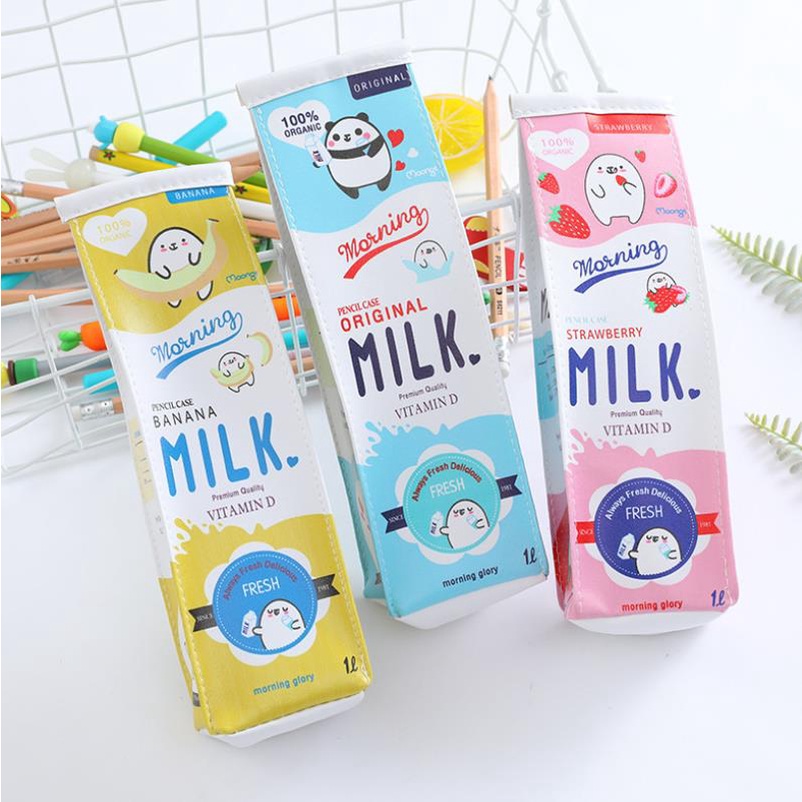 Túi Đựng Bút Chì / Mỹ Phẩm Hình Hộp Sữa Sáng Tạo Sức Chứa Lớn Chống Thấm Nước Có Khóa Kéo Tiện Dụng Cho Trường Học / Văn Phòng