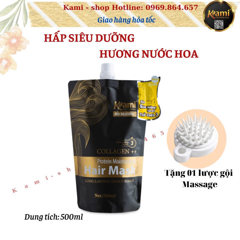 Kem Hấp Tóc collagen siêu dưỡng, Ủ Tóc Kami 500ml + Quà tặng