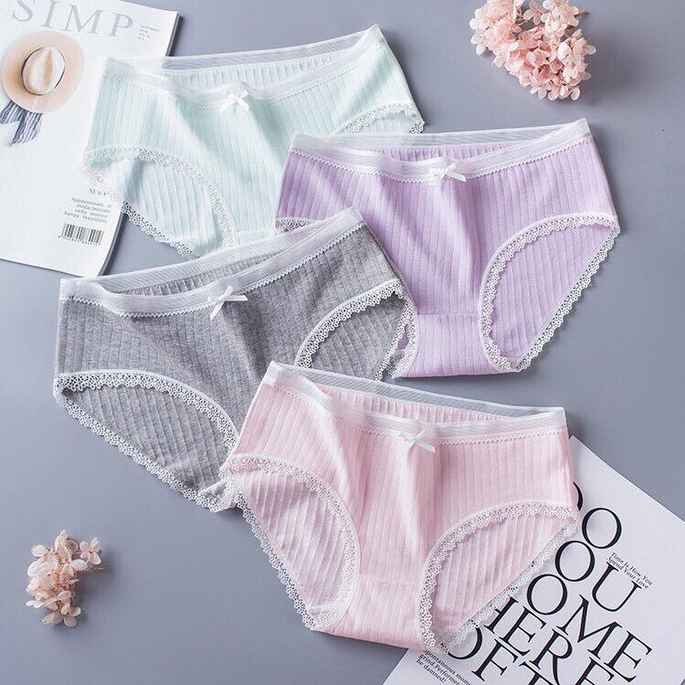 Quần lót nữ cotton tăm nơ viền ren thun lạnh dễ thương sexxy gợi cảm (8 màu)