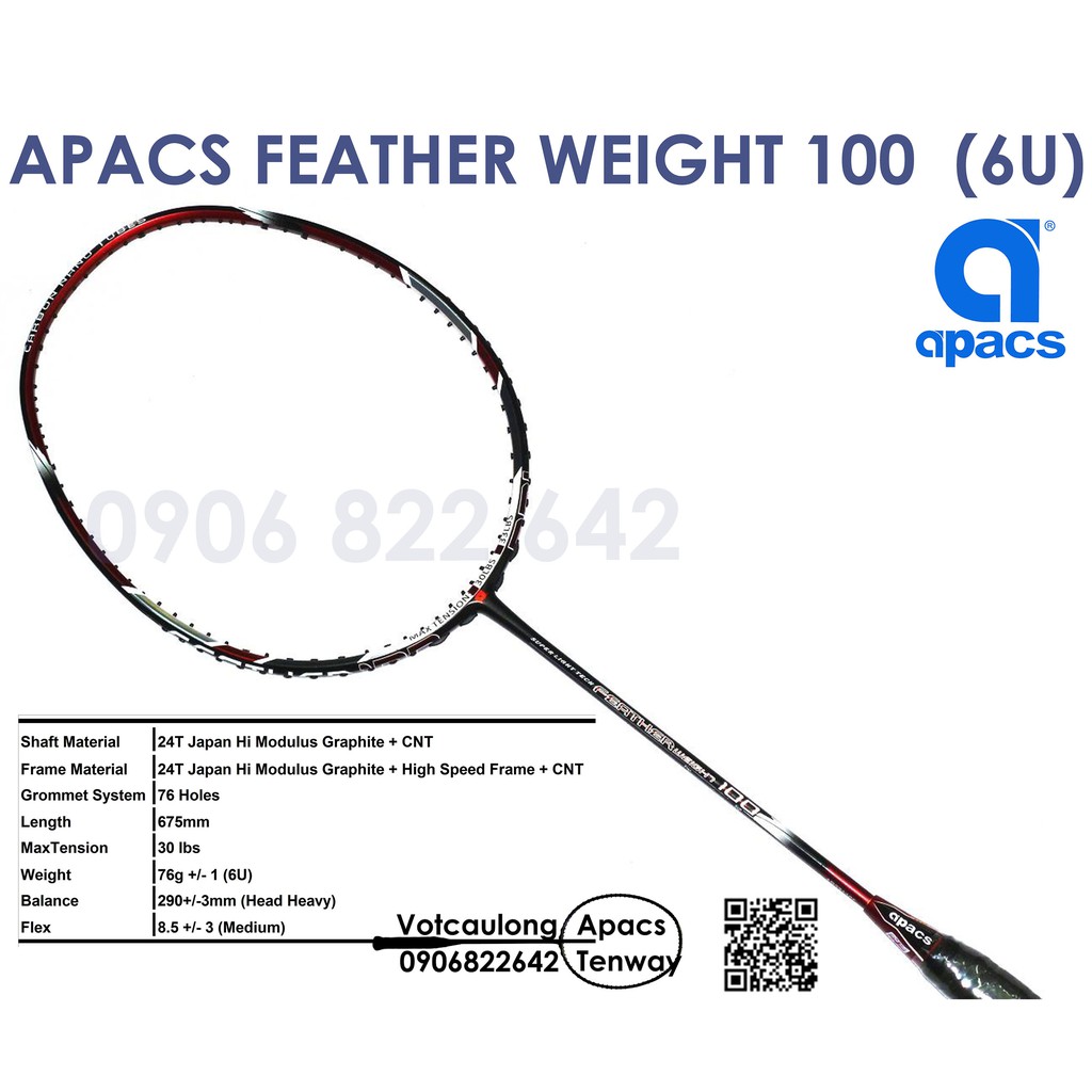 [Vợt cầu lông Apacs Feather Weight 100 - 6U] Vợt nhẹ như bông, thân cứng kiểm soát cầu tốt