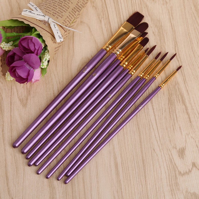 Set 10 Cọ Vẽ Tranh Sơn Dầu / Màu Nước / Acrylic Sợi Nylon Tiện Dụng