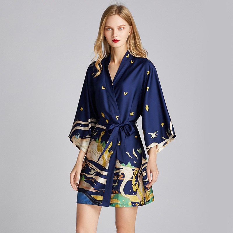 Áo choàng ngủ lụa satin cao cấp áo choàng kimono sang trọng phong cách Nhật | BigBuy360 - bigbuy360.vn