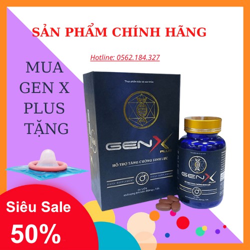 GENX PLUS HỘP 24 VIÊN  - Viên Uống Tăng Cường Sinh Lý Nam tặng BCS xịn ( che tên khi giao)