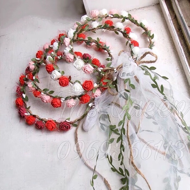 Vòng hoa đội đầu chụp ảnh kỉ yếu VH55512, cho các nàng tín đồ màu đỏ nha