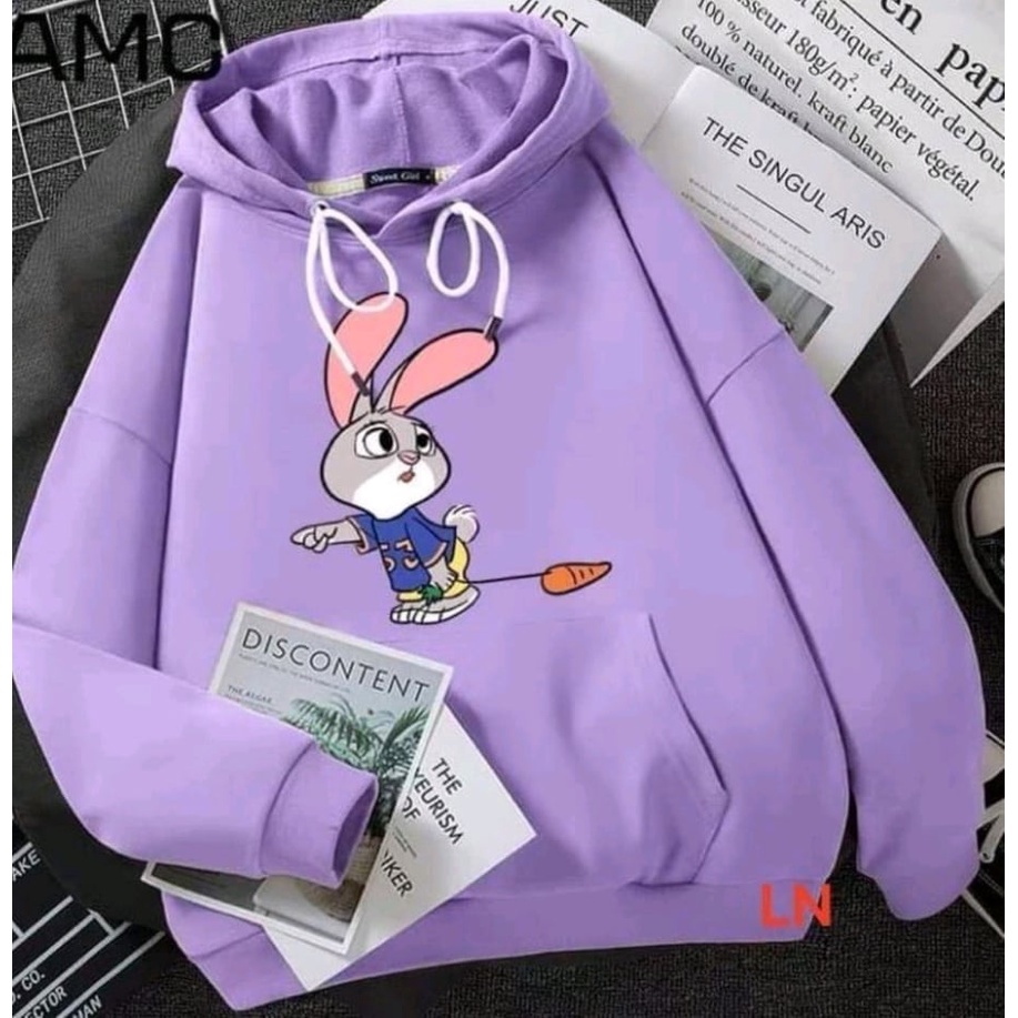 Áo hoodie nữ dáng ulzzang Hàn Quốc - Áo nỉ nữ thu đông dày siêu ấm - Áo thun nữ in thỏ kéo cà rốt dáng suông ANK5